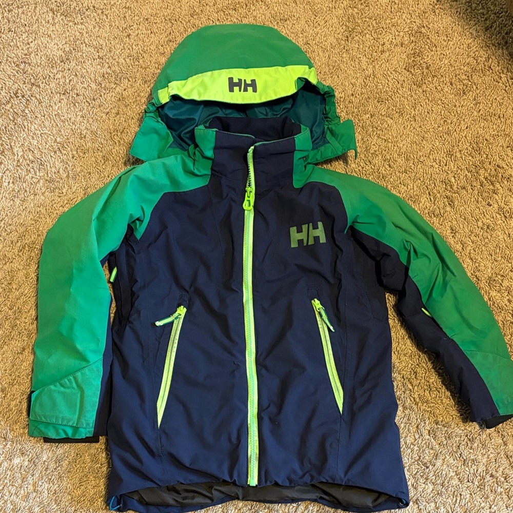 Helly Hansen Navy and Green Hooded ski coat